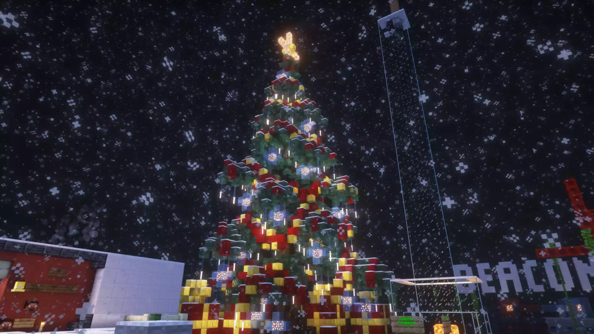 CraftAttack 9 - Weihnachtsbaum. Vito hat als Spieler einen Weihnachtsbaum neben den Spawn gebaut